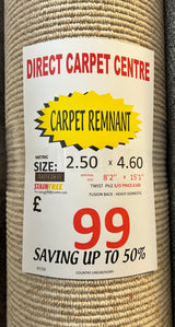 Abingdon Stainfree Country Linear - Ivory - 2.50m x 4.60m Carpet Remnant