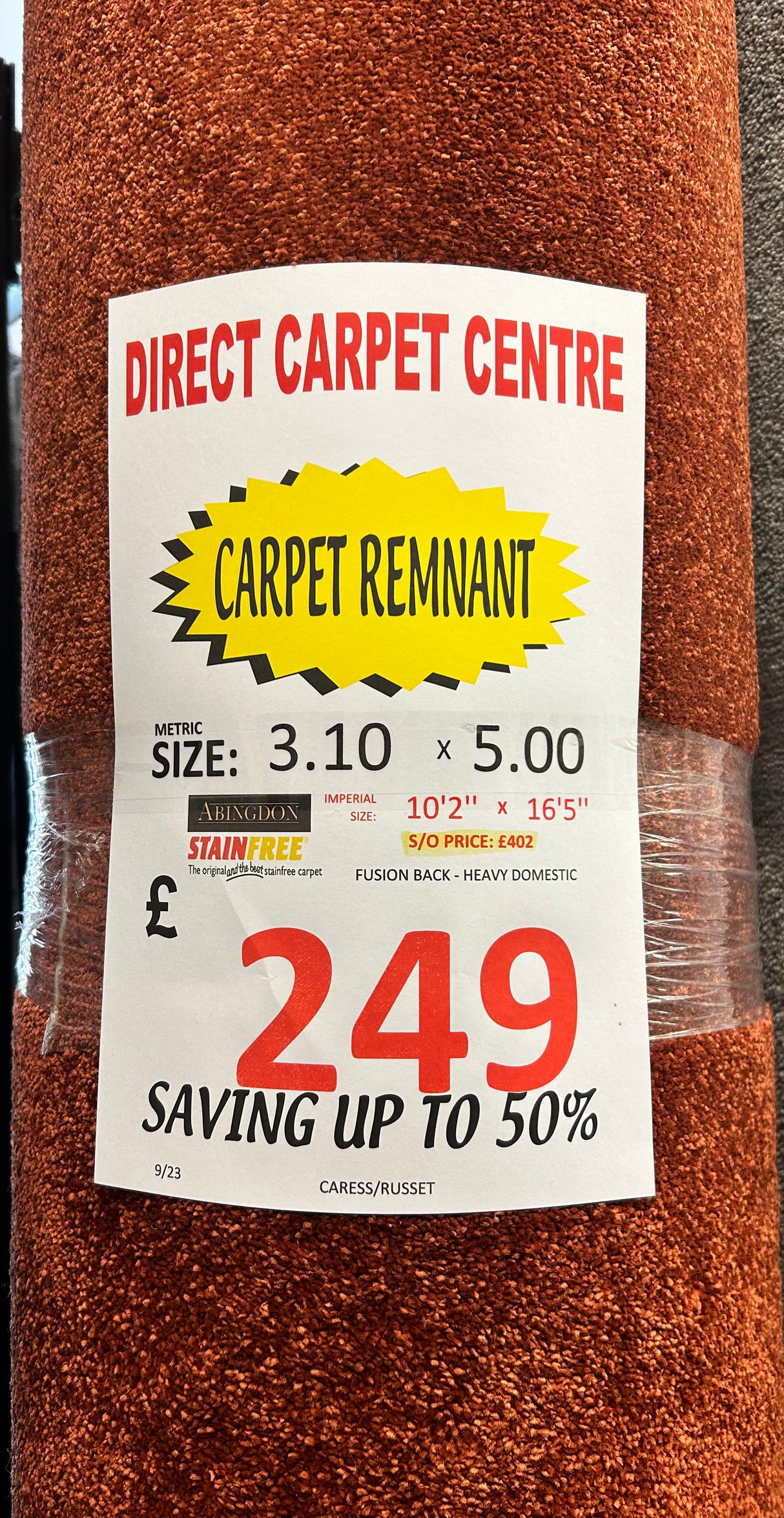 Abingdon Stainfree Caress - Terracotta - 5m x 3.10m Carpet Remnant